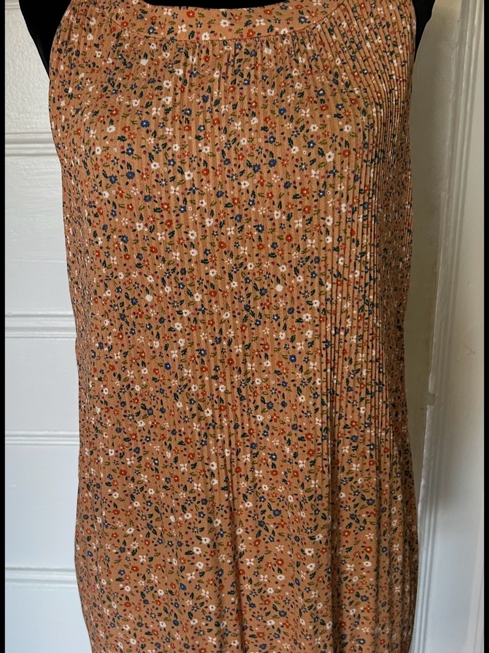 Adrianna Papell Rust Floral Pleated Midi Dress